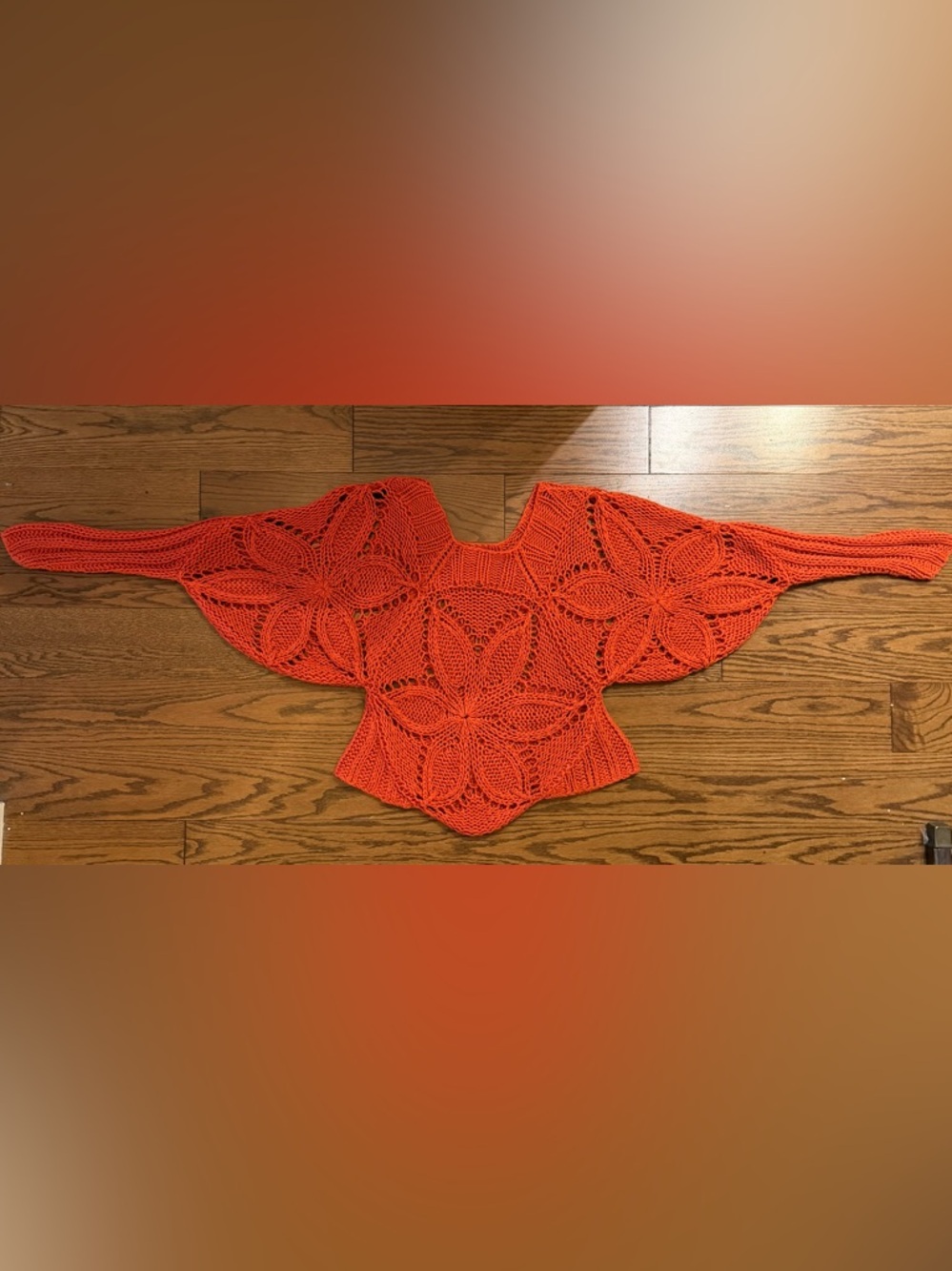 Foreign Exchange Orange Crochet Knit Floral Sweater